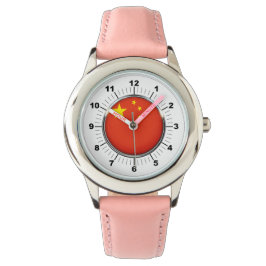 Relógio Kid China Flag Pink Leather Strap Watch