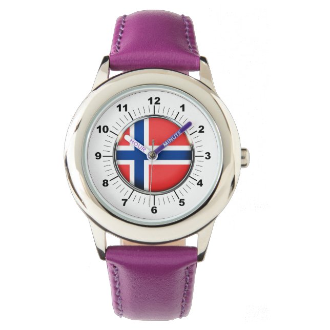 Relógio Kid Norway Flag Purple Leather Watch (Frente)