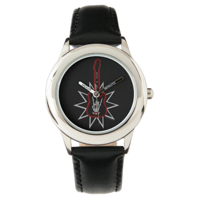Relógio Kid's Black Leather Watch - Rock n'Roll (Frente)