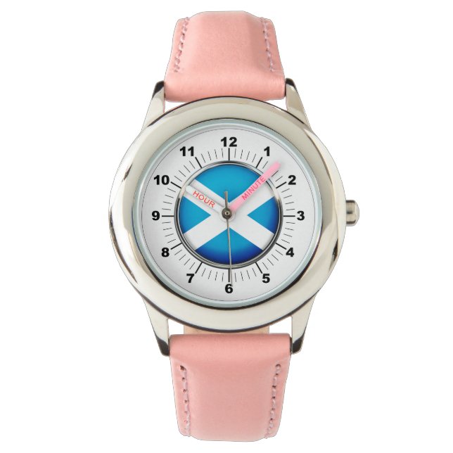 Relógio Kid's Scotland Flag Pink Leather Strap Watch (Frente)