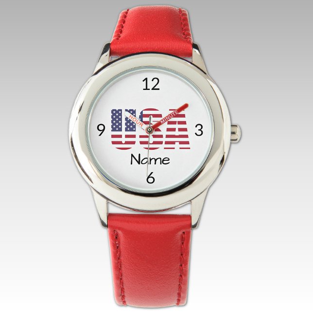 Relógio Kids Stainless Steel Red Leather Strap (Criador carregado)