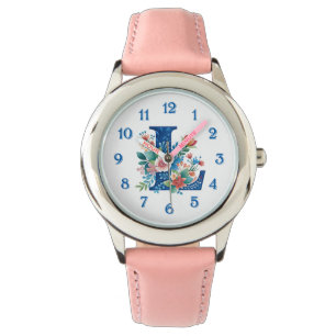 Relógio L Monograma ornamentado floral design