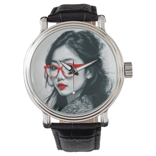 Relógio Lábios Vermelhas E Vidro, Retratos, De Cor Branca, (Frente)