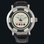 Relógio Las Vegas Poker Chip Casino Off White Black<br><div class="desc">Este relógio branco e preto no estilo de chip de pôquer daria um presente fantástico para si mesmo ou para a pessoa que ama o casino na sua vida. Personalize o design com um nome.</div>