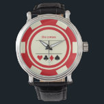 Relógio Las Vegas Poker Chip Casino Off White Red<br><div class="desc">Este relógio de estilo branco e vermelho de pôquer daria um dom fantástico para você mesmo,  ou,  para a pessoa que ama o casino em sua vida. Personalize o design com um nome.</div>