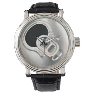 Relógio lata de cerveja aberta recipiente metálico