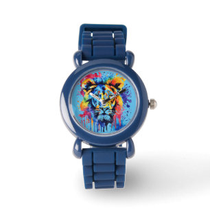 Relógio Leão cor-de-água engraçado