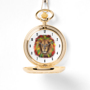 Relógio Leão de rasto vermelho-amarelo, desenho da Jamaica