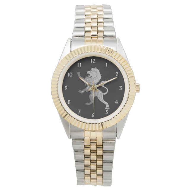 Relógio Leão Real de Prata em Preto (Frente)