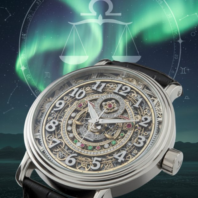 Relógio Leitura de sinais da Libra Zodiac, Steampunk, gems (Libra Watch / Astrology / Mechanical)