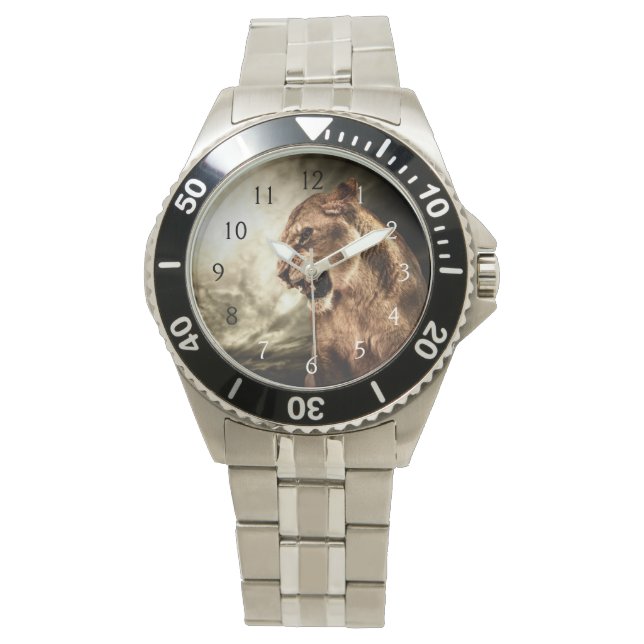 Relógio Leoa arruinosa contra céu tempestuoso (Frente)