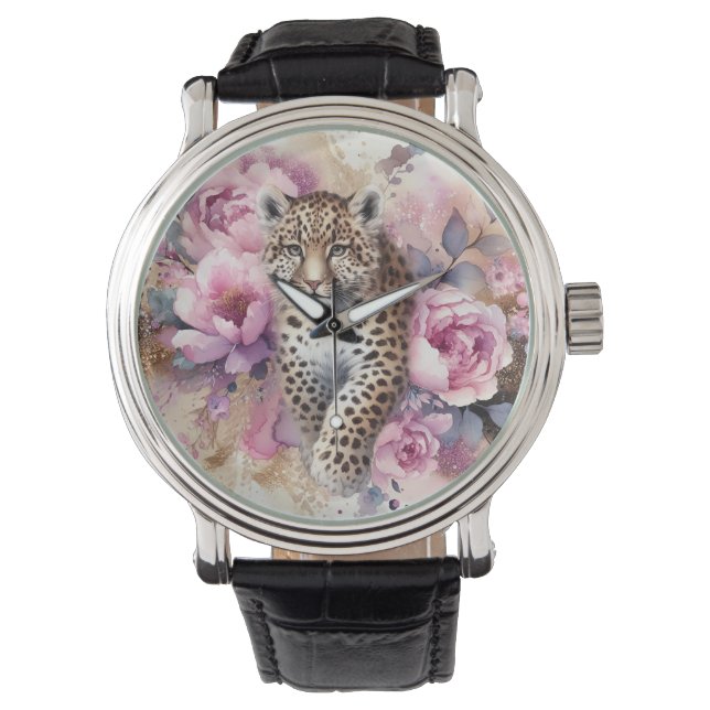 Relógio Leopardo e Rosa Watch (Frente)