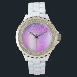 Relógio Letra Garota com Glitter Monograma Roxo<br><div class="desc">Relógio com Nome em Metal Monograma com Brilho Metálico em Folha Falsa Roxa e Brilho Glitter. Isso faz o presente perfeito para formatura, aniversário, casamento, chá de noiva, aniversário de casamento, chá de bebê ou festa de despedida de solteira para alguém que ama luxo e estilos chiques e glamorosos.</div>