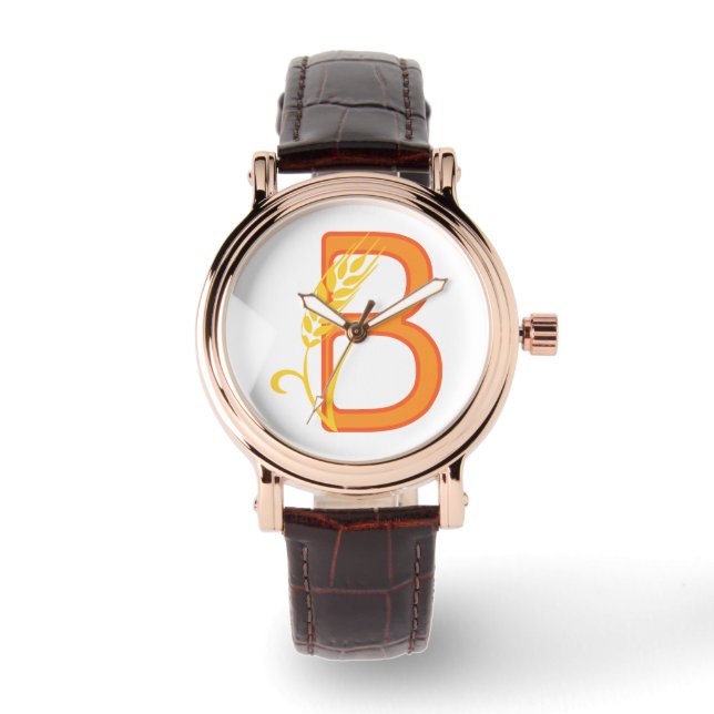 Relógio Letra maiúscula B monograma floral (Frente)