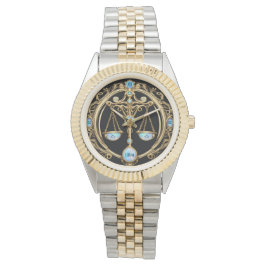 Relógio Libra Escala, Opal e Zodíaco Personalizado Dourado