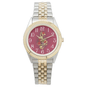 Relógio Limpeza de ouro com Flores Rosa