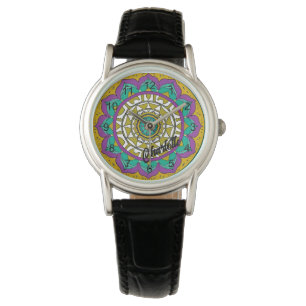 Relógio Linda Flor Puro e Verde, Mandala Watch