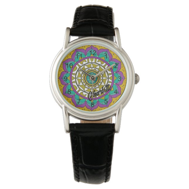 Relógio Linda Flor Puro e Verde, Mandala Watch (Frente)