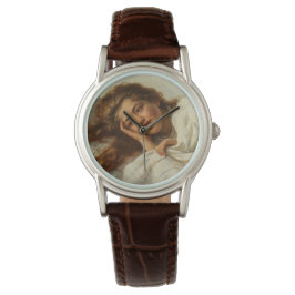 Relógio Linda garota deitada na cama com cabelo vermelho