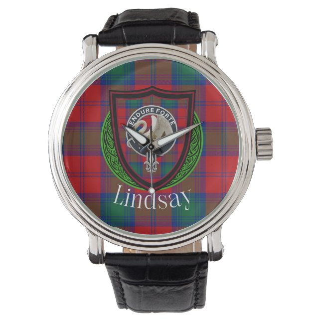 Relógio Lindsay Scottish Clan Tartan & Crest (Frente)