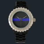 Relógio Linha Azul Fino<br><div class="desc">A linha azul fina é um termo coloquial para as forças policiais. Pode referir-se à polícia como uma "linha" entre o bem e o mau (cidadãos e autores), ou pode referir-se à "linha" que separa a polícia como em grupo de todos os outros (com conotações positivas, negativas ou mistas, dependendo...</div>