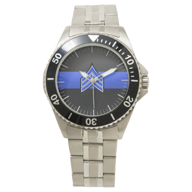 Relógio Linha Azul Fino - Sargento Stripes Watch (Frente)