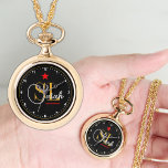 Relógio Linha Vermelha fina, nome e assinatura monogramado<br><div class="desc">Necklace Watch Dourado / Silver: Thin Red Line Bombeiros americanos / bombeiros de pessoal tematizado de vigilância pessoal com o moderno nome "Monogrammed". Personalize você mesmo,  seu colega,  amigos e família. Perfeito para ascensão/promoção,  prêmio de serviço longo,  aposentadoria.</div>