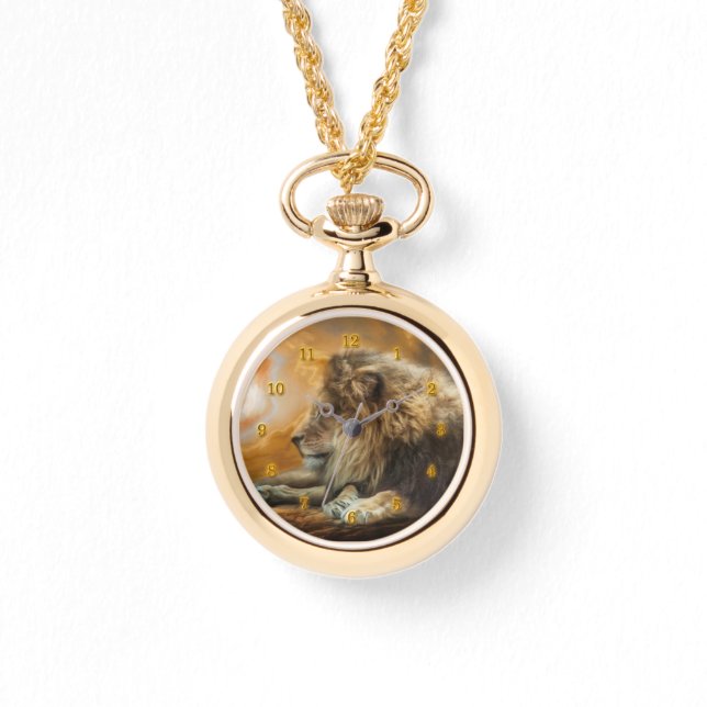 RELÓGIO LÍON AFRICANO ESPERANDO PELA CAÇA (Frente)