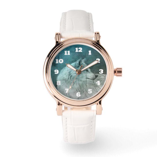 Relógio Lobo Cinza bonito numa Floresta Escura (Frente)