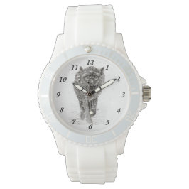 Relógio Lobo Negro Zangado na Neve, inverno selvagem