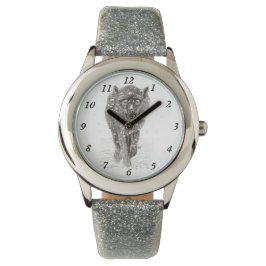 Relógio Lobo Negro Zangado na Neve, inverno selvagem