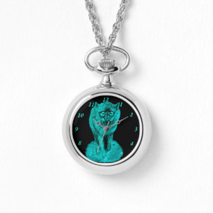 Relógio Lobo Negro Zangado na Noite