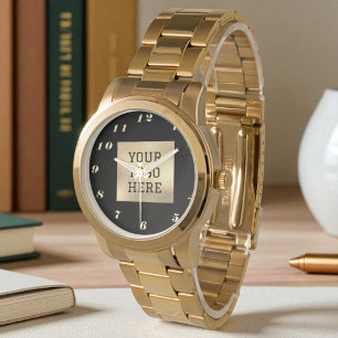 Relógio Logotipo comercial clássico Elegante Dourado preto