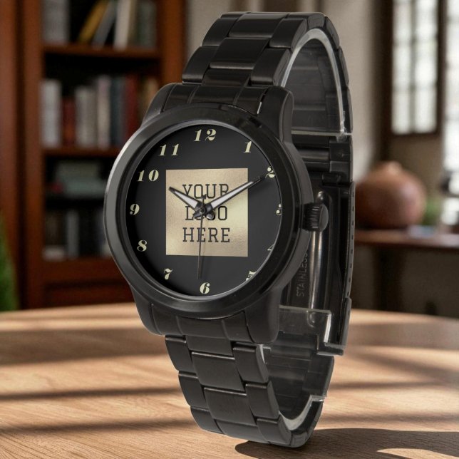 Relógio Logotipo comercial clássico Elegante Dourado preto (Criador carregado)
