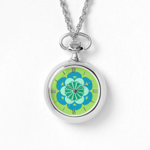 Relógio Lotus Flower Mandala, Verde limão e Azul Claro