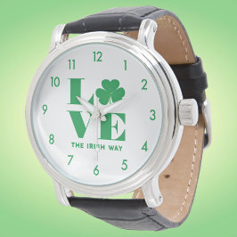 Relógio Love Shamrock Clover Irish Custom Text White