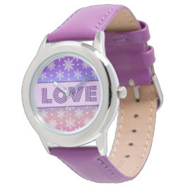 Relógio LOVE Typografia Snowflakes Roxo