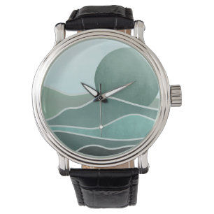 Relógio Lua Azul Sobre Montanhas Zen Boho