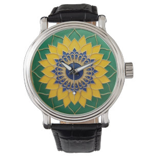 Relógio Luxury 3D Solar Mandala Keychain - Gold & Emerald 