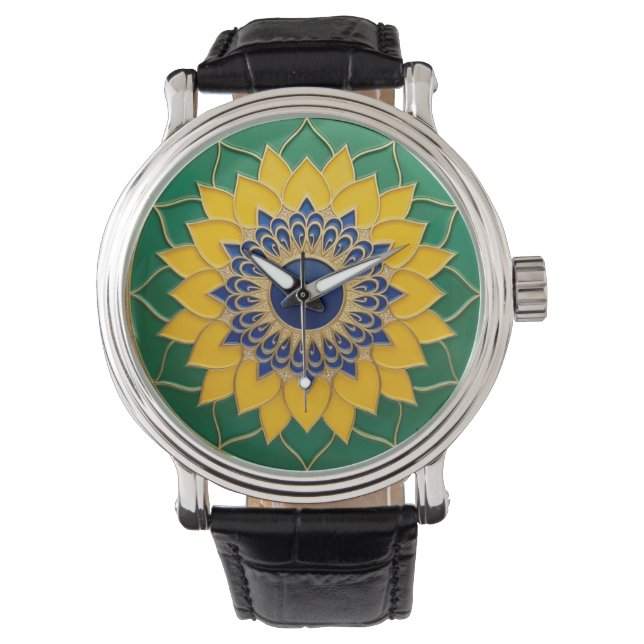 Relógio Luxury 3D Solar Mandala Keychain - Gold & Emerald  (Frente)
