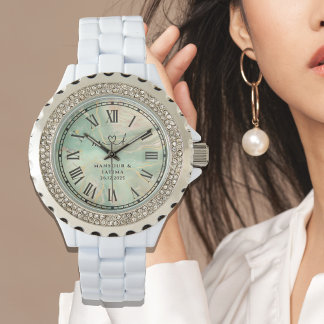 Relógio Luxury Aqua Marbled Rhinestone Watch for Women.