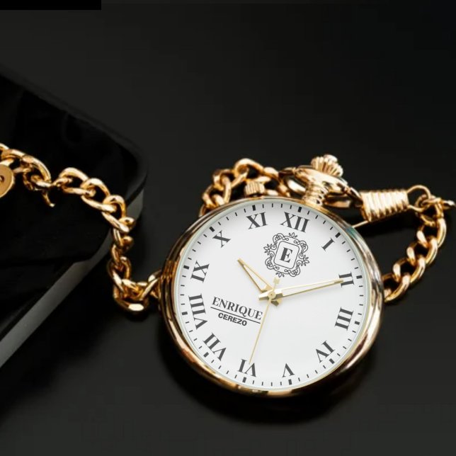 Relógio Luxury Black & White Monogram Custom Engraved Gift (Criador carregado)