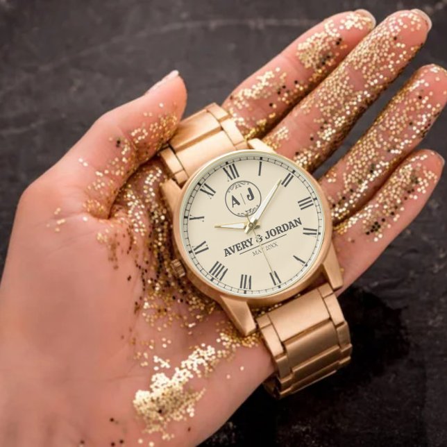 Relógio Luxury Custom Couples  Monogram Wedding  (Criador carregado)