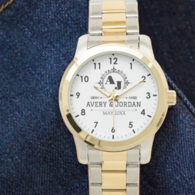 Relógio Luxury Elegant Monogram with Initials white (Criador carregado)