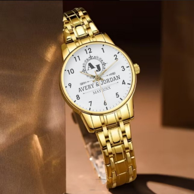 Relógio Luxury Elegant Monogram with Initials white (Criador carregado)