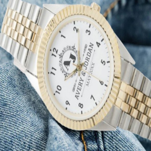 Relógio Luxury Elegant Monogram with Initials white (Criador carregado)