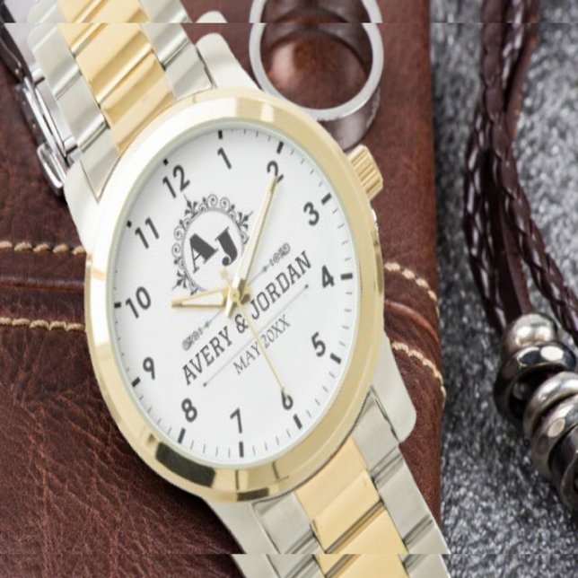 Relógio Luxury Elegant Monogram with Initials white (Criador carregado)