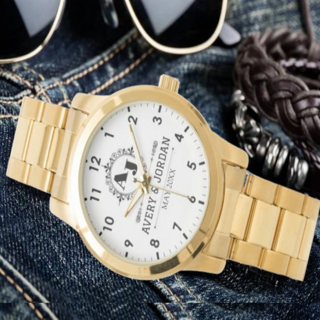 Relógio Luxury Elegant Monogram with Initials white (Criador carregado)