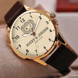 Relógio Luxury monogram cream couple names initials 