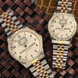 Relógio Luxury monogram cream couple names initials 